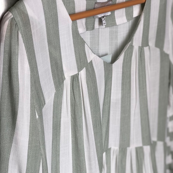 Stripe V-Neck Tier Dress with Bell Sleeves - Picture 7 of 8